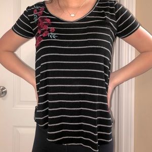 Hollister Rose and Stripes V-Neck Tee